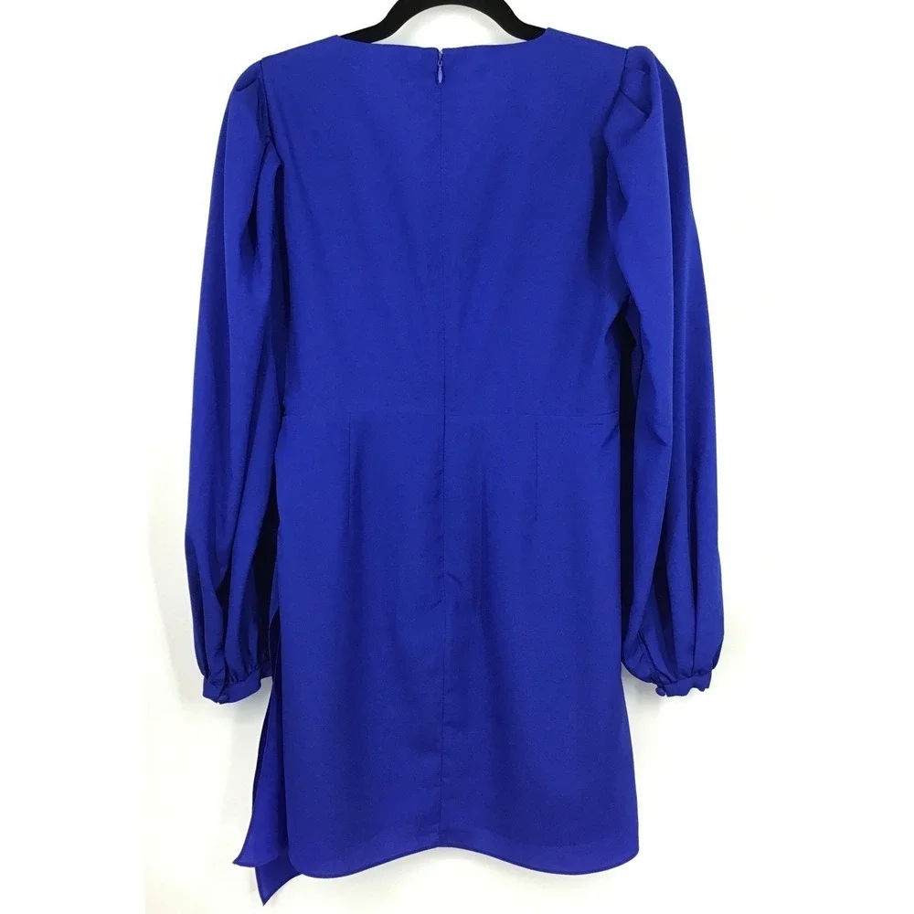 ONE33 Social Royal‎ Cobalt Blue Faux Wrap Dress Bow Tie Waist Long Sleeve Size 8 - Picture 4 of 9